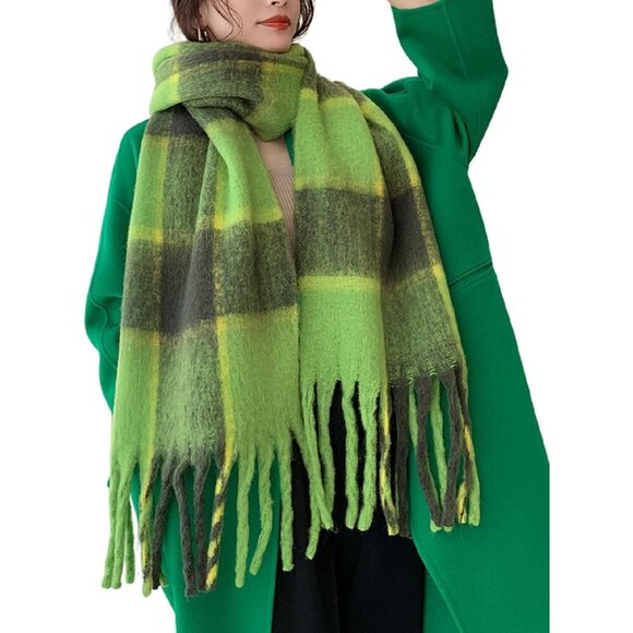 Women's Green Dark Grey Winter Warm Long Shawl Cold Weather Thick Blanket Scarf